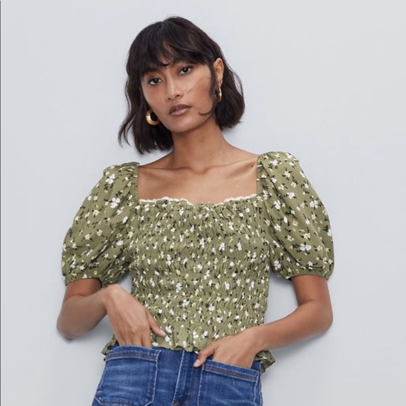 Zara | Tops | Nwot Zara Floral Smocked Blouse | Poshmark